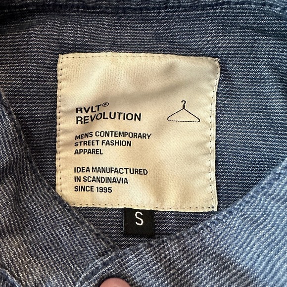 RVLT Revolution Men's Blue Long Sleeve Casual Button Up Band Collar Preppy SZ S - Picture 5 of 10